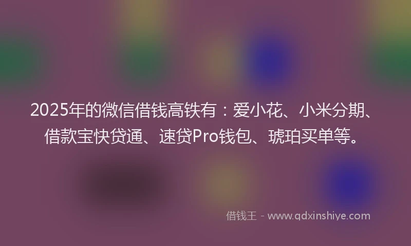 2025年的微信借钱高铁有：爱小花、小米分期、借款宝快贷通、速贷Pro钱包、琥珀买单等。
