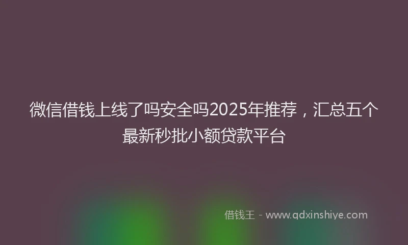 微信借钱上线了吗安全吗2025年推荐，汇总五个最新秒批小额贷款平台