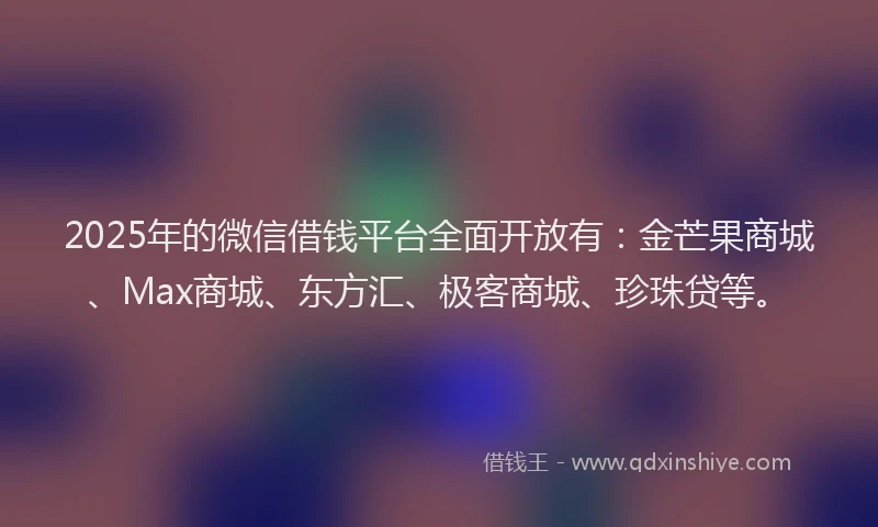 2025年的微信借钱平台全面开放有：金芒果商城、Max商城、东方汇、极客商城、珍珠贷等。