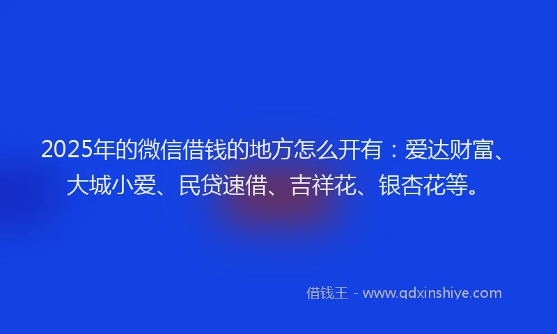 2025年的微信借钱的地方怎么开有：爱达财富、大城小爱、民贷速借、吉祥花、银杏花等。