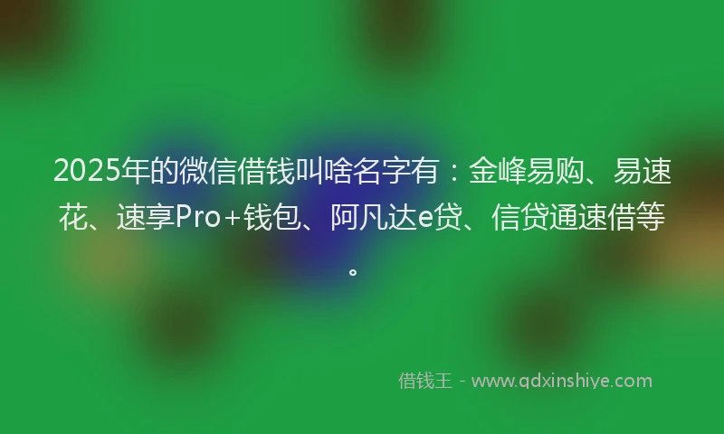 2025年的微信借钱叫啥名字有：金峰易购、易速花、速享Pro+钱包、阿凡达e贷、信贷通速借等。