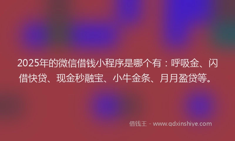 2025年的微信借钱小程序是哪个有：呼吸金、闪借快贷、现金秒融宝、小牛金条、月月盈贷等。