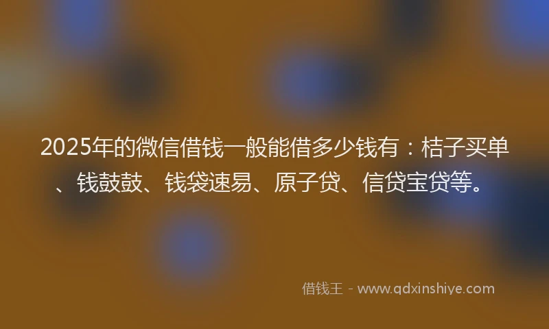 2025年的微信借钱一般能借多少钱有：桔子买单、钱鼓鼓、钱袋速易、原子贷、信贷宝贷等。