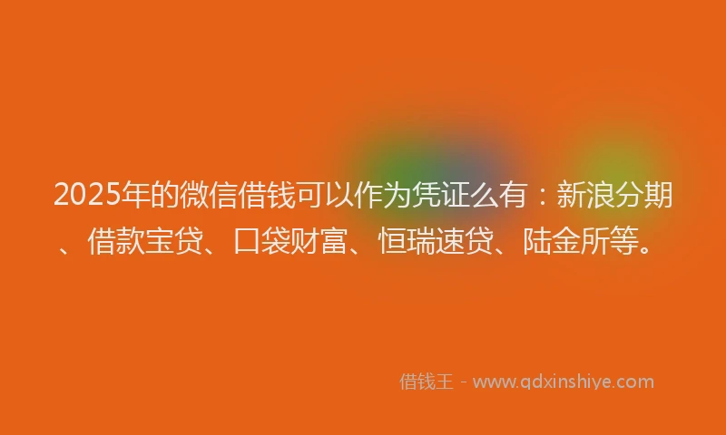 2025年的微信借钱可以作为凭证么有：新浪分期、借款宝贷、口袋财富、恒瑞速贷、陆金所等。