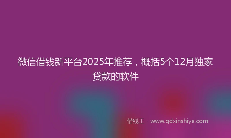 微信借钱新平台2025年推荐，概括5个12月独家贷款的软件
