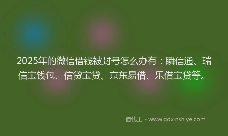 2025年的微信借钱被封号怎么办有：瞬信通、瑞信宝钱包、信贷宝贷、京东易借、乐借宝贷等。