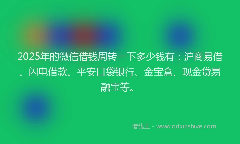 2025年的微信借钱周转一下多少钱有：沪商易借、闪电借款、平安口袋银行、金宝盒、现金贷易融宝等。