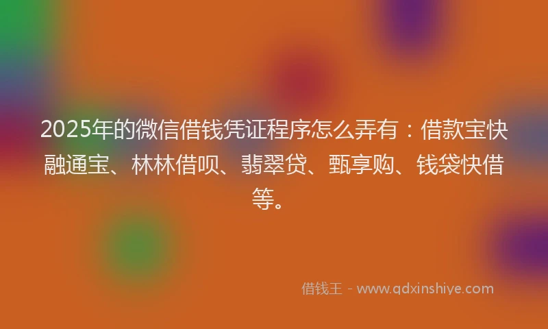 2025年的微信借钱凭证程序怎么弄有：借款宝快融通宝、林林借呗、翡翠贷、甄享购、钱袋快借等。