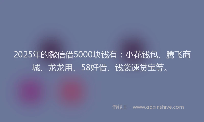 2025年的微信借5000块钱有：小花钱包、腾飞商城、龙龙用、58好借、钱袋速贷宝等。