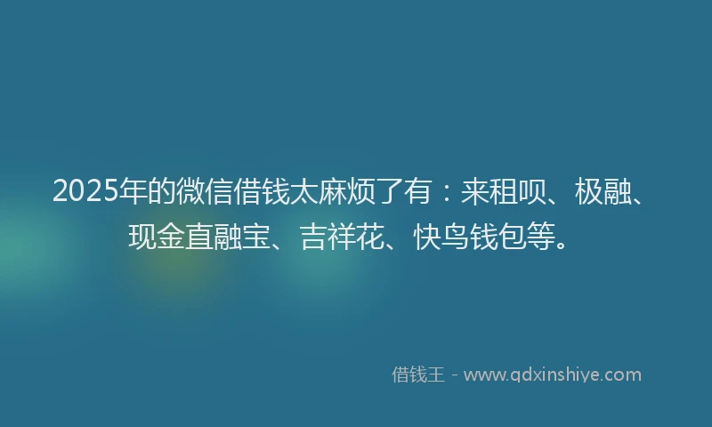 2025年的微信借钱太麻烦了有：来租呗、极融、现金直融宝、吉祥花、快鸟钱包等。
