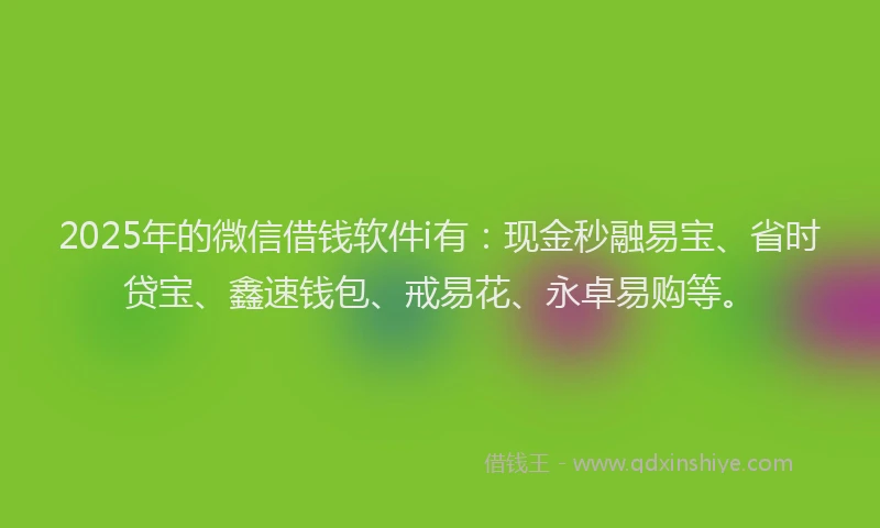2025年的微信借钱软件i有：现金秒融易宝、省时贷宝、鑫速钱包、戒易花、永卓易购等。