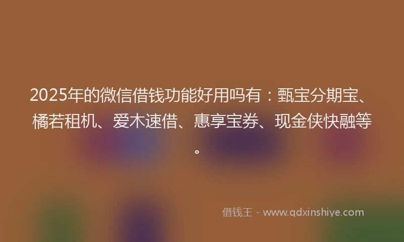 2025年的微信借钱功能好用吗有：甄宝分期宝、橘若租机、爱木速借、惠享宝券、现金侠快融等。