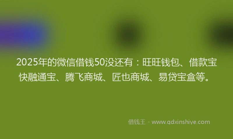 2025年的微信借钱50没还有：旺旺钱包、借款宝快融通宝、腾飞商城、匠也商城、易贷宝盒等。
