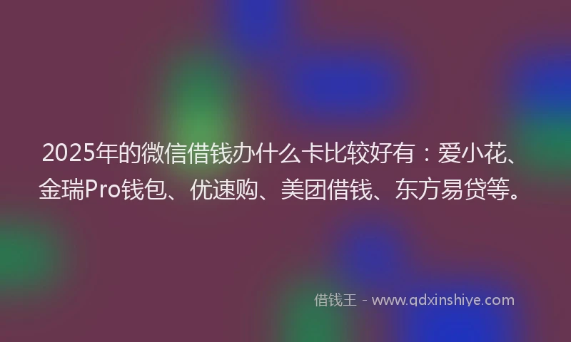 2025年的微信借钱办什么卡比较好有：爱小花、金瑞Pro钱包、优速购、美团借钱、东方易贷等。