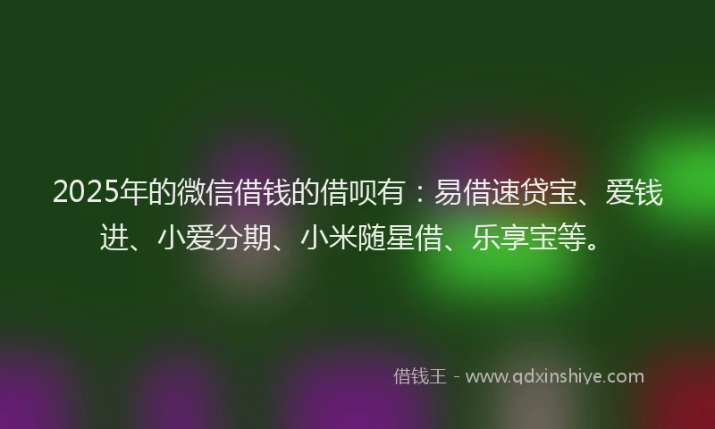 2025年的微信借钱的借呗有：易借速贷宝、爱钱进、小爱分期、小米随星借、乐享宝等。