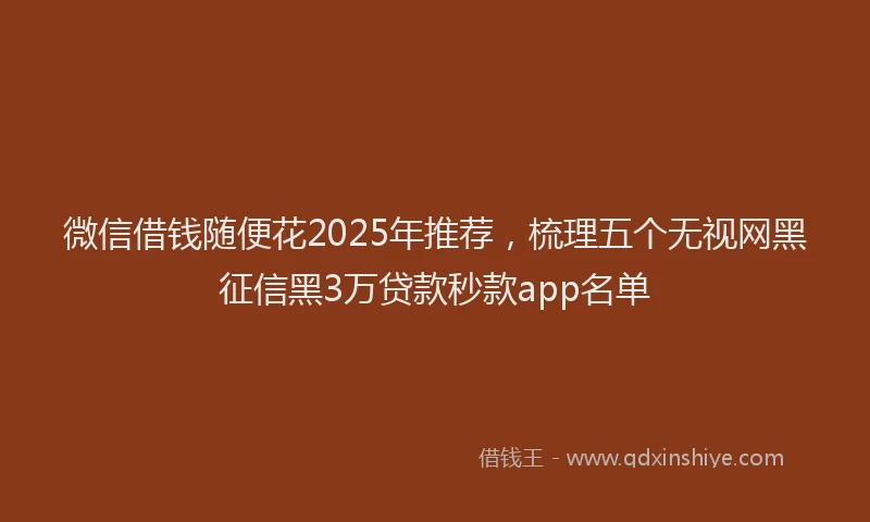 微信借钱随便花2025年推荐，梳理五个无视网黑征信黑3万贷款秒款app名单
