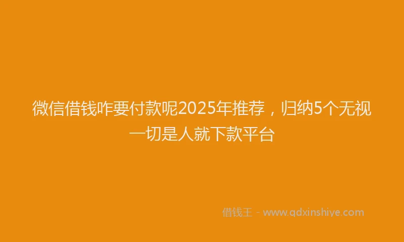 微信借钱咋要付款呢2025年推荐，归纳5个无视一切是人就下款平台