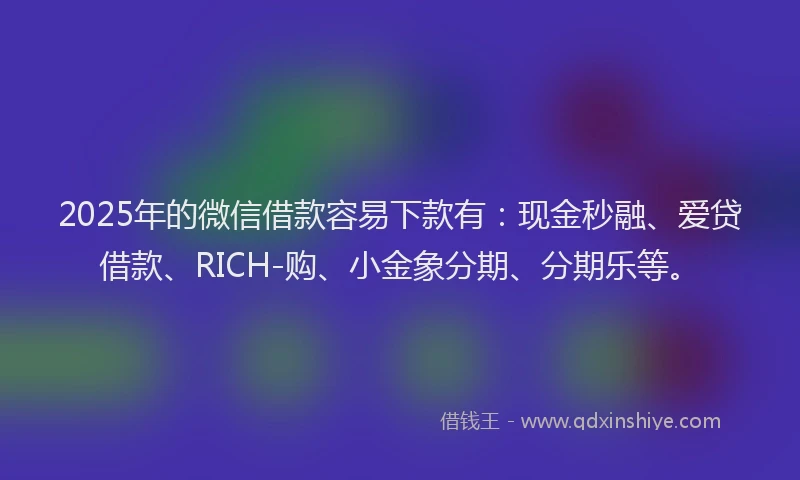 2025年的微信借款容易下款有：现金秒融、爱贷借款、RICH-购、小金象分期、分期乐等。