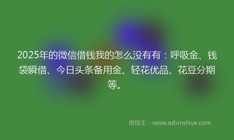 2025年的微信借钱我的怎么没有有：呼吸金、钱袋瞬借、今日头条备用金、轻花优品、花豆分期等。