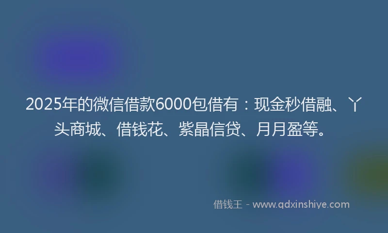 2025年的微信借款6000包借有：现金秒借融、丫头商城、借钱花、紫晶信贷、月月盈等。