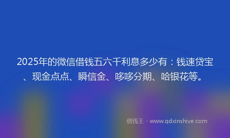 2025年的微信借钱五六千利息多少有：钱速贷宝、现金点点、瞬信金、哆哆分期、哈银花等。