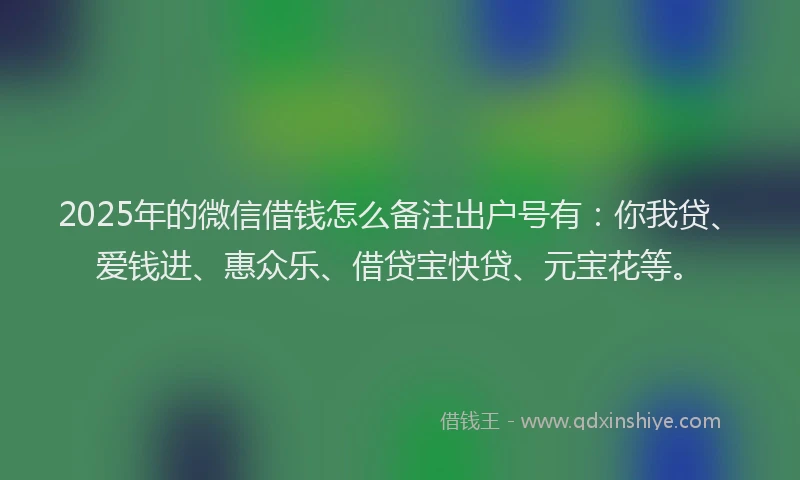 2025年的微信借钱怎么备注出户号有：你我贷、爱钱进、惠众乐、借贷宝快贷、元宝花等。