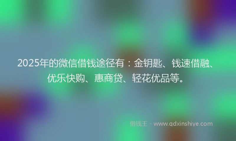 2025年的微信借钱途径有：金钥匙、钱速借融、优乐快购、惠商贷、轻花优品等。