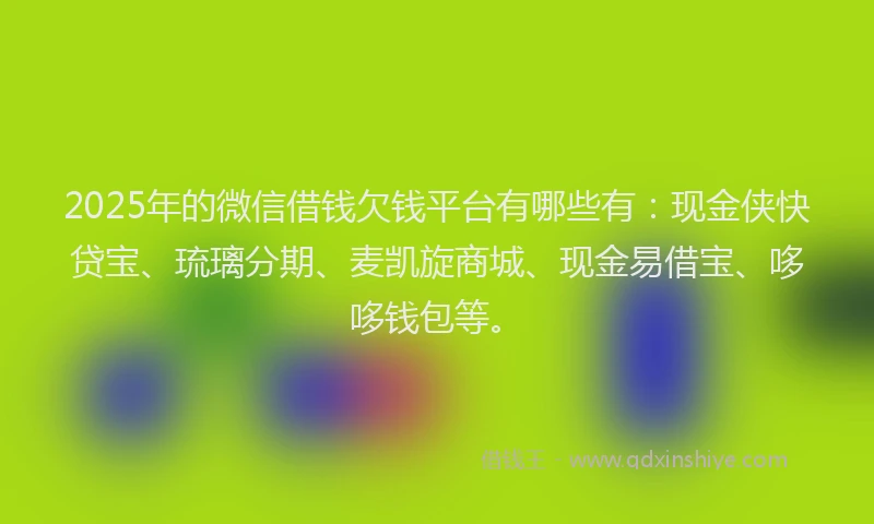 2025年的微信借钱欠钱平台有哪些有：现金侠快贷宝、琉璃分期、麦凯旋商城、现金易借宝、哆哆钱包等。