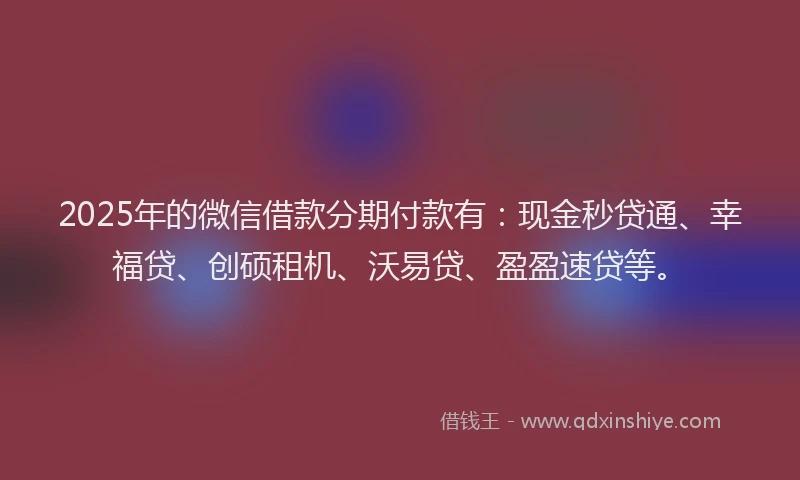 2025年的微信借款分期付款有：现金秒贷通、幸福贷、创硕租机、沃易贷、盈盈速贷等。