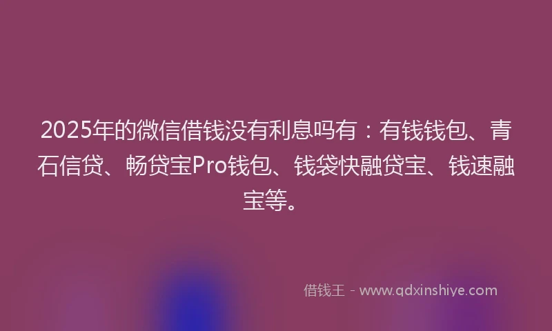 2025年的微信借钱没有利息吗有：有钱钱包、青石信贷、畅贷宝Pro钱包、钱袋快融贷宝、钱速融宝等。