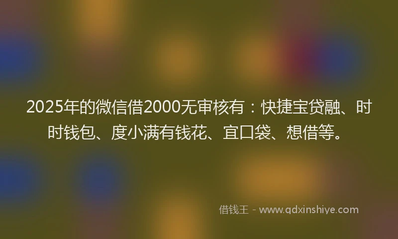 2025年的微信借2000无审核有：快捷宝贷融、时时钱包、度小满有钱花、宜口袋、想借等。