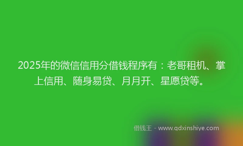 2025年的微信信用分借钱程序有：老哥租机、掌上信用、随身易贷、月月开、星愿贷等。
