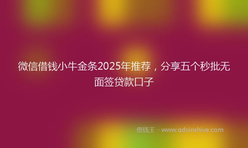微信借钱小牛金条2025年推荐，分享五个秒批无面签贷款口子