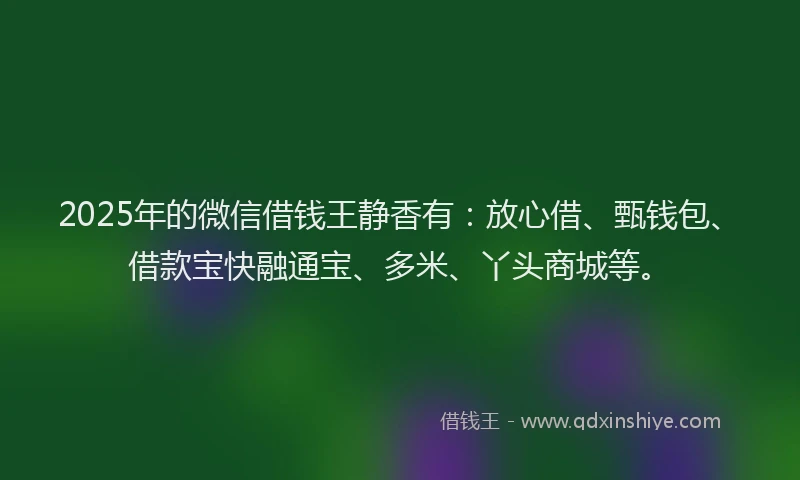 2025年的微信借钱王静香有：放心借、甄钱包、借款宝快融通宝、多米、丫头商城等。