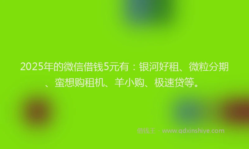 2025年的微信借钱5元有：银河好租、微粒分期、蛮想购租机、羊小购、极速贷等。