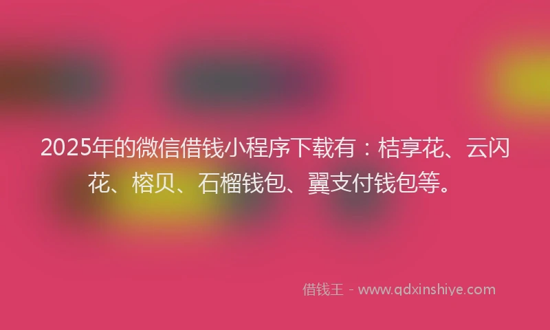 2025年的微信借钱小程序下载有：桔享花、云闪花、榕贝、石榴钱包、翼支付钱包等。