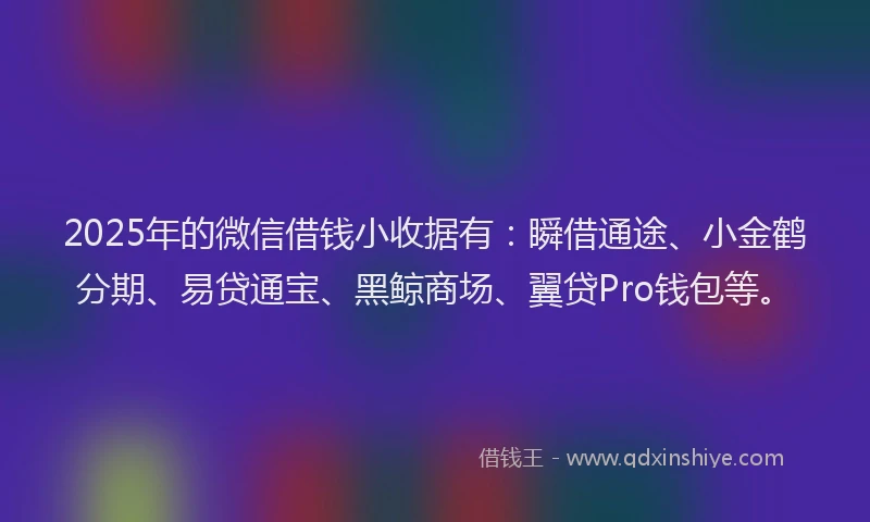 2025年的微信借钱小收据有：瞬借通途、小金鹤分期、易贷通宝、黑鲸商场、翼贷Pro钱包等。