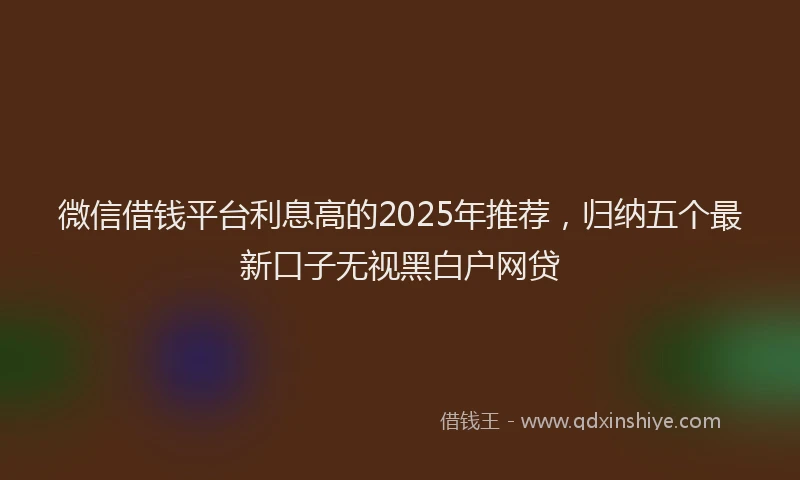 微信借钱平台利息高的2025年推荐，归纳五个最新口子无视黑白户网贷