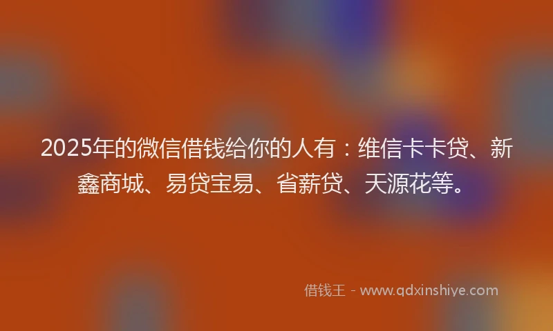 2025年的微信借钱给你的人有：维信卡卡贷、新鑫商城、易贷宝易、省薪贷、天源花等。