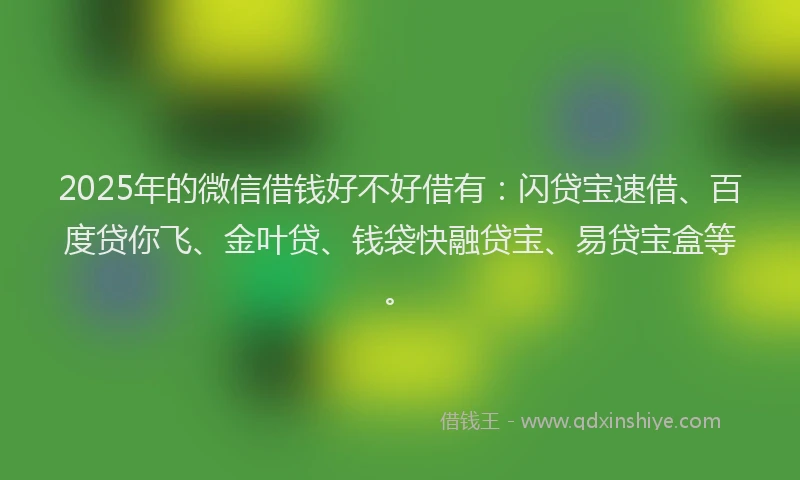 2025年的微信借钱好不好借有：闪贷宝速借、百度贷你飞、金叶贷、钱袋快融贷宝、易贷宝盒等。