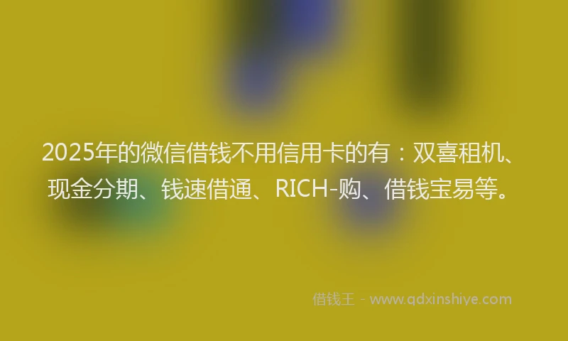 2025年的微信借钱不用信用卡的有：双喜租机、现金分期、钱速借通、RICH-购、借钱宝易等。