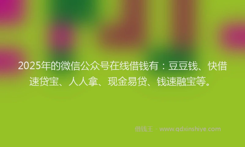 2025年的微信公众号在线借钱有：豆豆钱、快借速贷宝、人人拿、现金易贷、钱速融宝等。