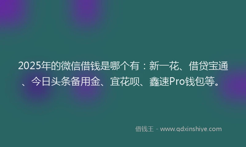 2025年的微信借钱是哪个有：新一花、借贷宝通、今日头条备用金、宜花呗、鑫速Pro钱包等。