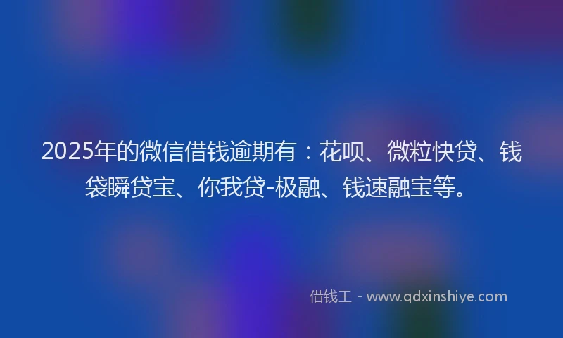 2025年的微信借钱逾期有：花呗、微粒快贷、钱袋瞬贷宝、你我贷-极融、钱速融宝等。