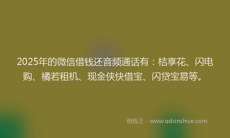 2025年的微信借钱还音频通话有：桔享花、闪电购、橘若租机、现金侠快借宝、闪贷宝易等。