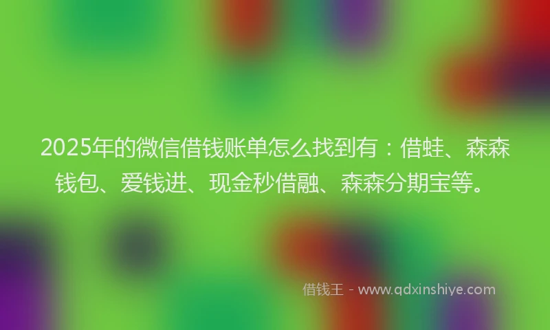 2025年的微信借钱账单怎么找到有：借蛙、森森钱包、爱钱进、现金秒借融、森森分期宝等。