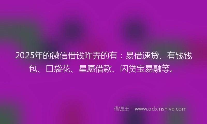 2025年的微信借钱咋弄的有：易借速贷、有钱钱包、口袋花、星愿借款、闪贷宝易融等。
