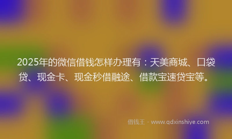 2025年的微信借钱怎样办理有：天美商城、口袋贷、现金卡、现金秒借融途、借款宝速贷宝等。
