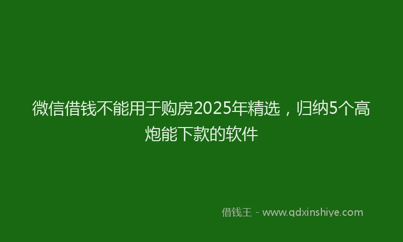 微信借钱不能用于购房2025年精选，归纳5个高炮能下款的软件