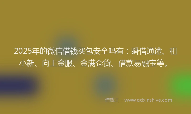 2025年的微信借钱买包安全吗有：瞬借通途、租小新、向上金服、金满仓贷、借款易融宝等。